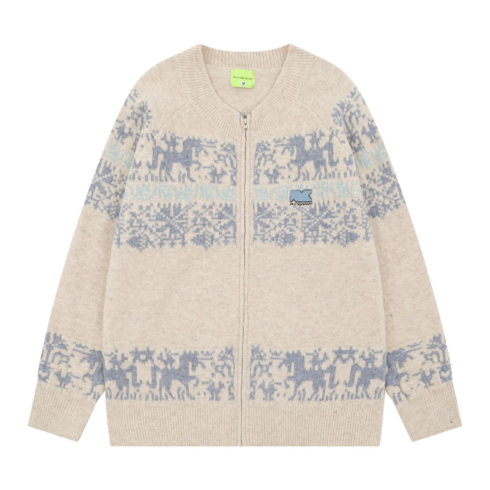 ♥ h アメリカンヴィンテージ 北欧フェアアイル柄 ニット カーディガン メンズ レディース 秋冬 ジップアップ 幾何学模様 古着風 ユニセックス 美式復古 男女兼用 ヴィンテージ風 ジップアップカーディガン