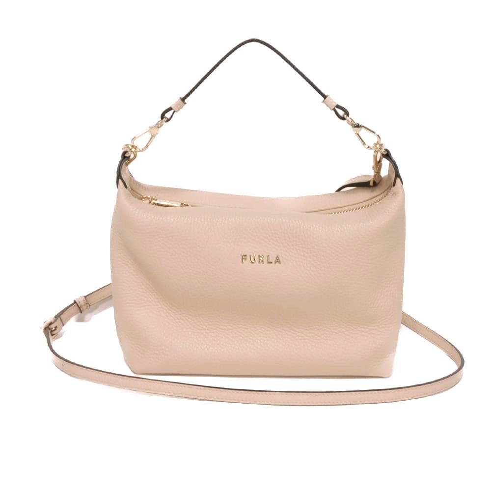 Furla フルラ ソフィ グレイン カーフ 2 WAY ショルダーバッグ ロゴ メタル ベージュピンク ハンドバッグ
