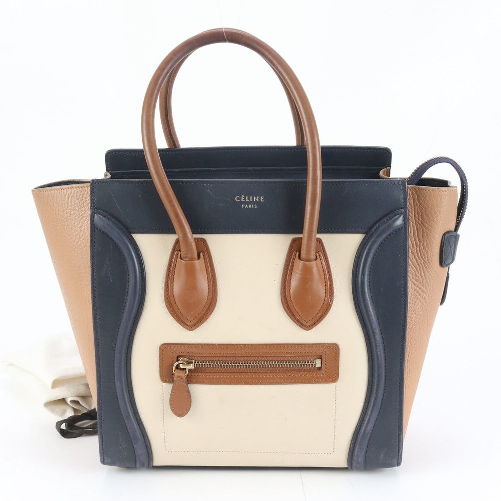 セリーヌ ラゲージ マイクロ ショッパー マルチカラー レザー トート バッグ ショルダー ハンド 本革 レディース EEM DH 26-10