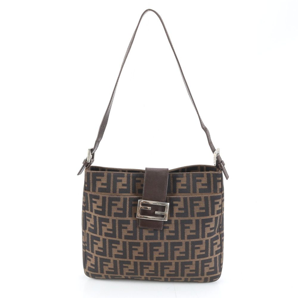 フェンディ ズッカ マンマバケット 26727 レザー ナイロン ショルダーバッグ 肩掛け ブラウン レディース EEM DH 27-5