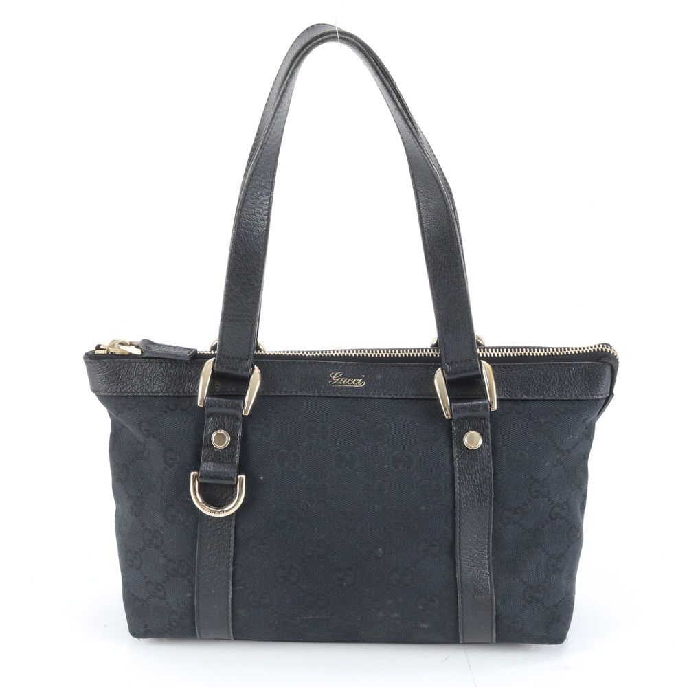 グッチ GGキャンバス アビー 141471 レザー トート バッグ 肩掛け ショルダー ハンド 本革 ブラック レディース EEM DH 25-8