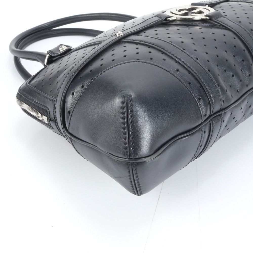 極美品 グッチ インターロッキングG パンチング 114887 レザー トート