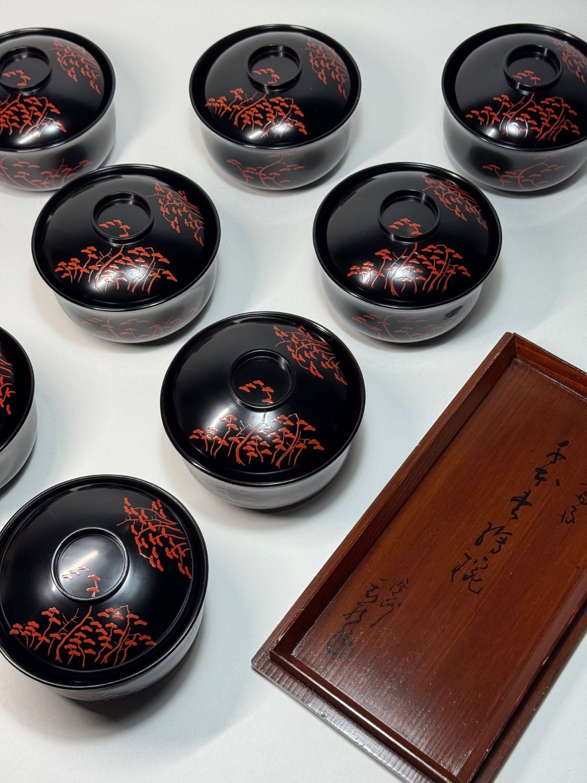 雅也(三代 鈴木表朔)作　草花絵図替折敷膳十客　美品　共箱　茶道　懐石　送料込 雅也(三代 鈴木表朔)作 草花絵図替折敷膳十客 美品 共箱 茶道 懐石