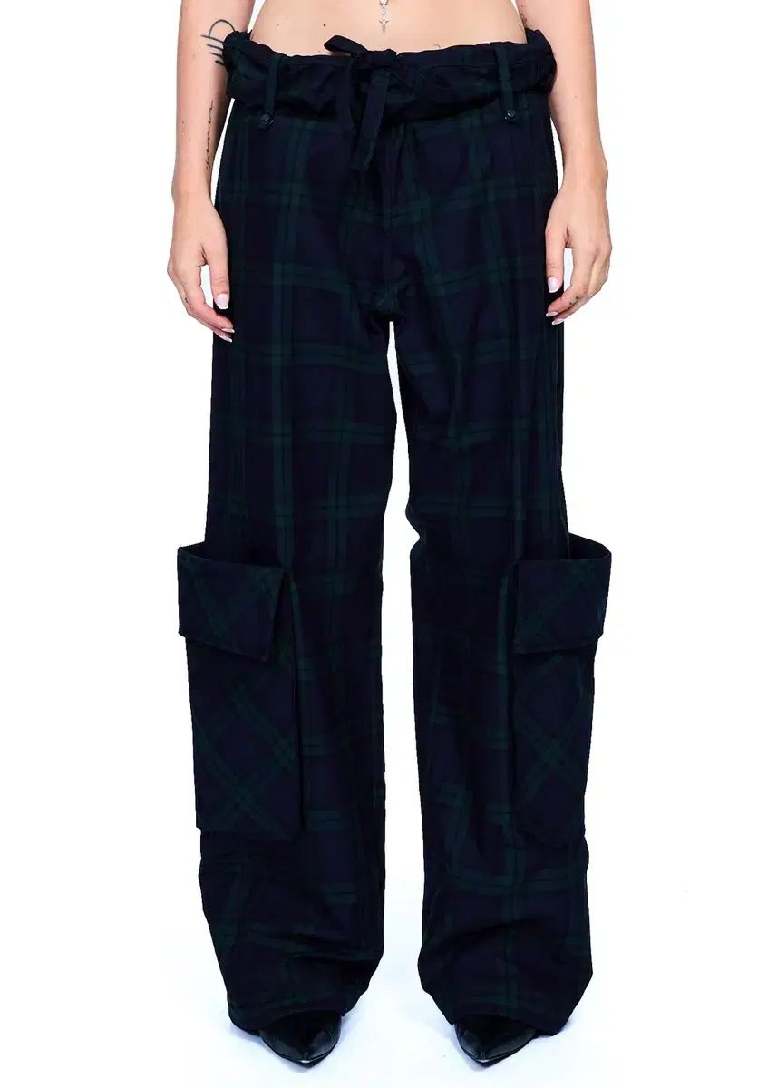 オープンワイワイ Open YY ロールド ウェスト カーゴパンツ チェック