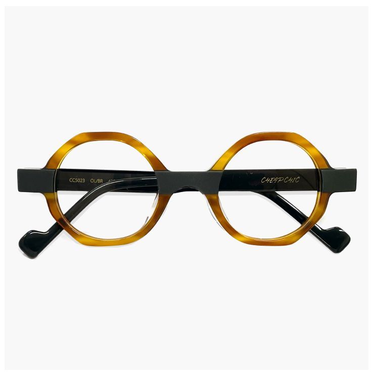 個性的 メガネ CHEAP CHIC cc 5023 OL|BR 眼鏡 メンズ レディース ユニセックス モデル 小ぶり 多角形 フレーム 茶色 ブラウン べっ甲柄 カラー バイカラー ダミーレンズ発送