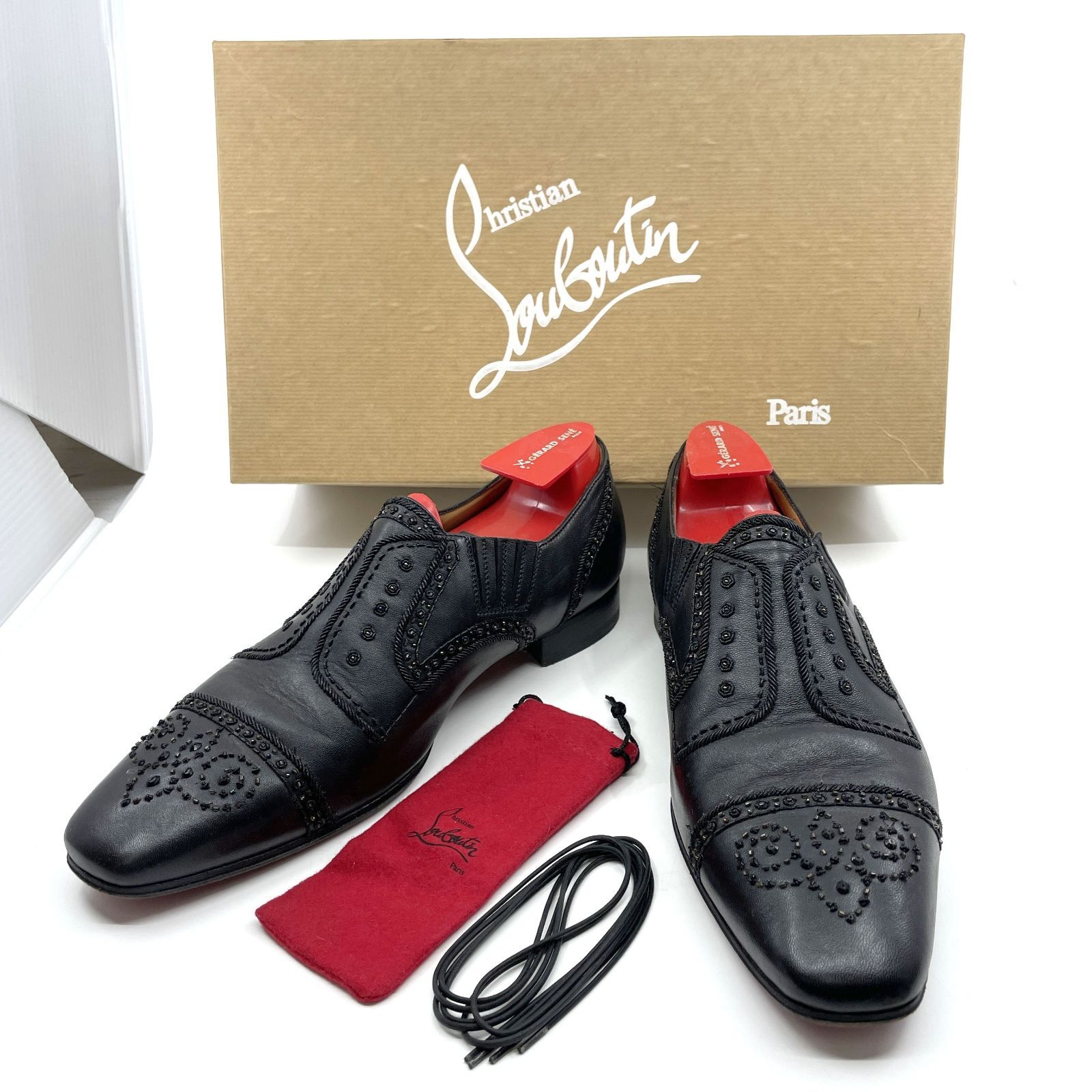 Christian Louboutin クリスチャンルブタン メンズ ローファー ビジュー装飾 スタッズ ブラック 黒 レザー 42 27 cm相当