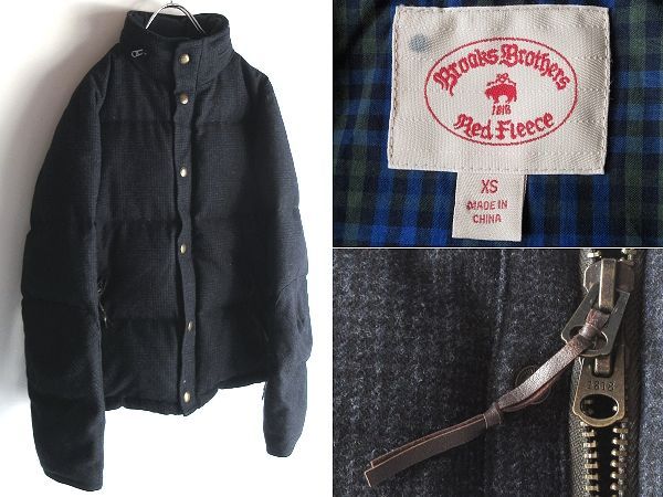 Brooks Brothers Red Fleece ブルックスブラザーズ レッドフリース TALON ダブルジップ ウール チェック ダウンジャケット XS チャコール