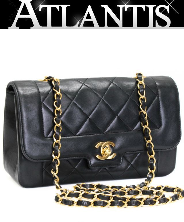 CHANEL シャネル ダイアナ マトラッセ チェーンショルダーバッグ ラムスキン 黒 G金具 2番台 73259