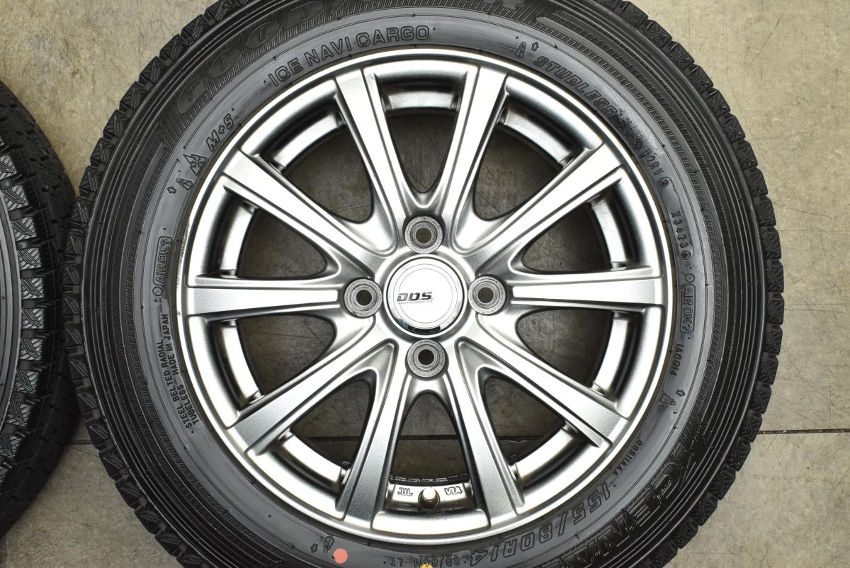  バリ溝 DOS 14 in 5.5 J 38 PCD 100 グッドイヤー アイスナビカーゴ 155|80 R LT プロボックス サクシード スタッドレス 交換用 可 14インチ タイヤ ホイールセット