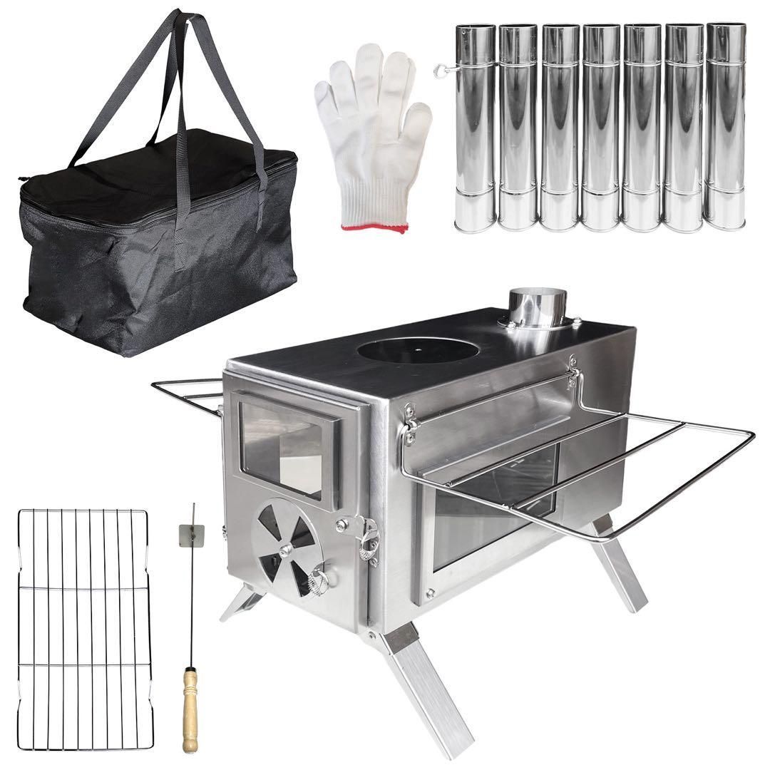 NORTHBASE薪ストーブ キャンプ 3面ガラス ステンレス アウトドア 焚火