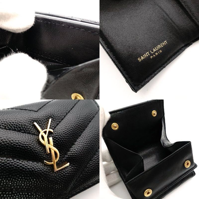 サンローラン SAINT LAURENT YSL カサンドラ タイニー ウォレット ブラック レザー 黒 ミニ財布 折り財布 三つ折り 7-12-602 ボタンダウン その他 