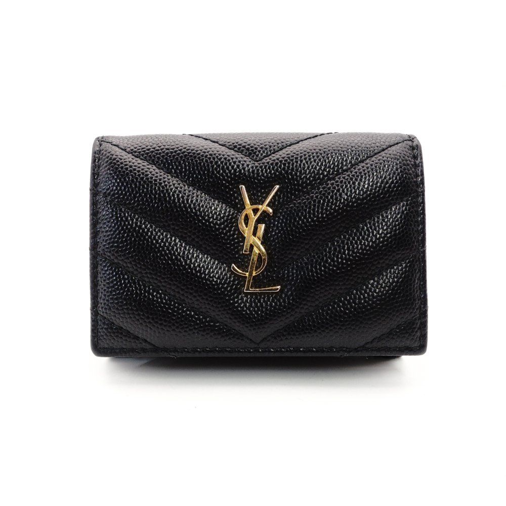 サンローラン SAINT LAURENT YSL カサンドラ タイニー ウォレット ブラック レザー 黒 ミニ財布 折り財布 三つ折り 7-12-602