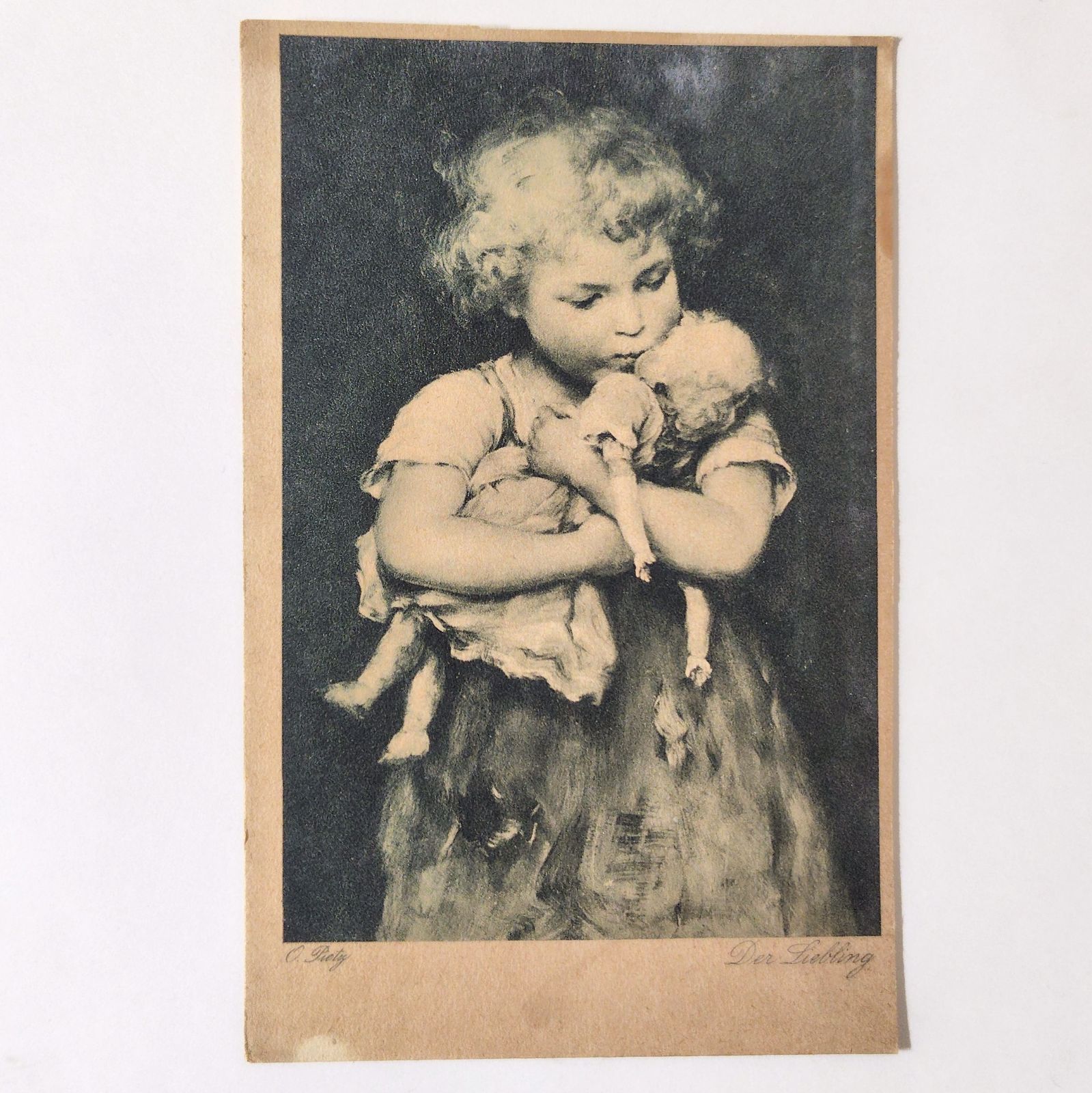 ［レア］フランス　アンティーク　ポストカード　女の子　少女　ドール ドールと少女 1 フランス ヴィンテージ ポストカード アンティーク