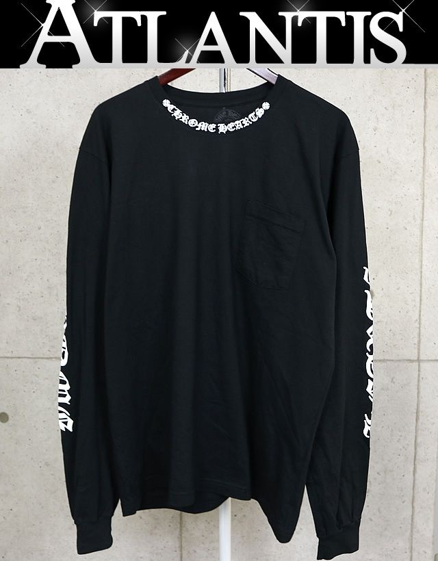 CHROME HEARTS クロムハーツ オールドイングリッシュ ネックロゴ ロンＴ長袖 メンズ size XL 黒|白 101758