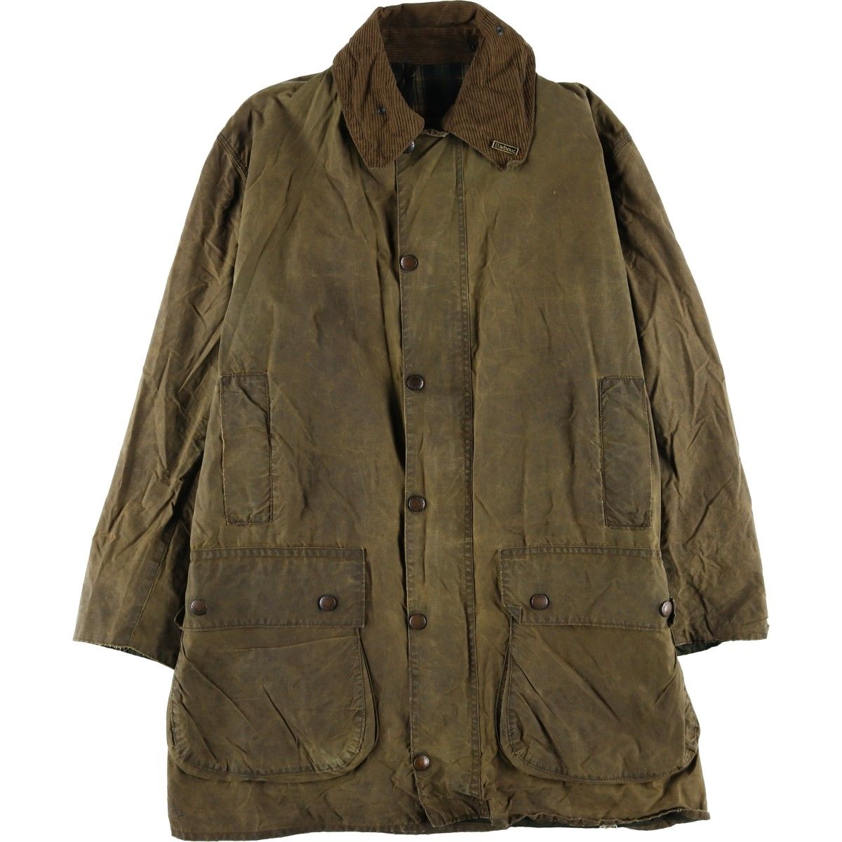 古着 80年代 バブアー Barbour BORDER ボーダー 2ワラント バッジ付き ワックスコットン オイルドジャケット 英国製|eaa 604893