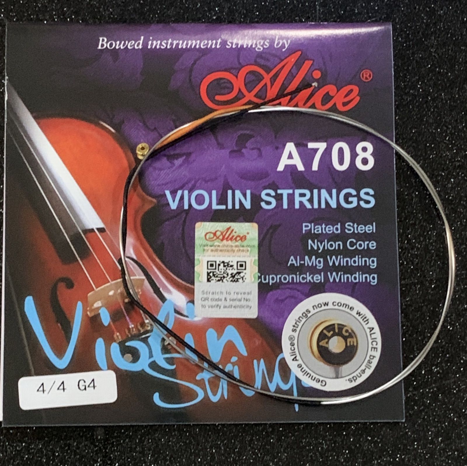 散売】 A708 G弦×2◇ Alice バイオリン弦（ばら売り）G線(4th)×2本
