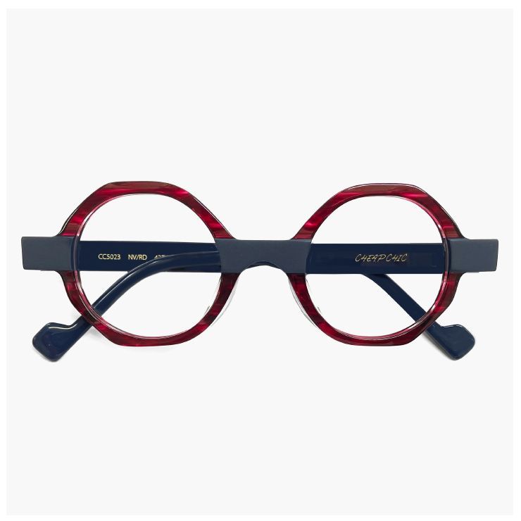 個性的 メガネ CHEAP CHIC cc 5023 NV|RD 眼鏡 メンズ レディース ユニセックス モデル 小ぶり 多角形 フレーム 赤 レッド 赤縁 赤ぶち カラー バイカラー ダミーレンズ発送