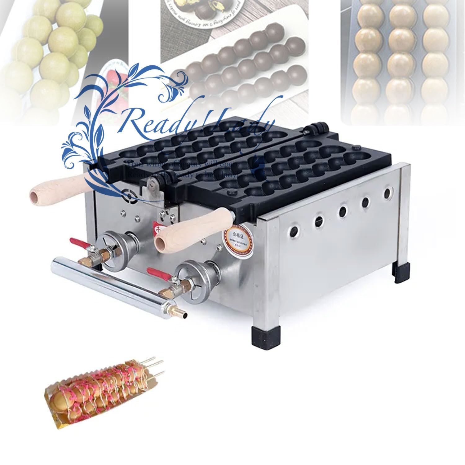 業務用バブルボールワッフルメーカー 3スティックステンレススチールガスワッフルボールアイロンマシン