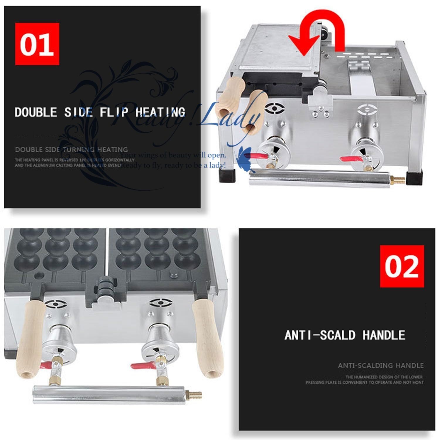 3スティックステンレススチールガスワッフルボールアイロンマシン