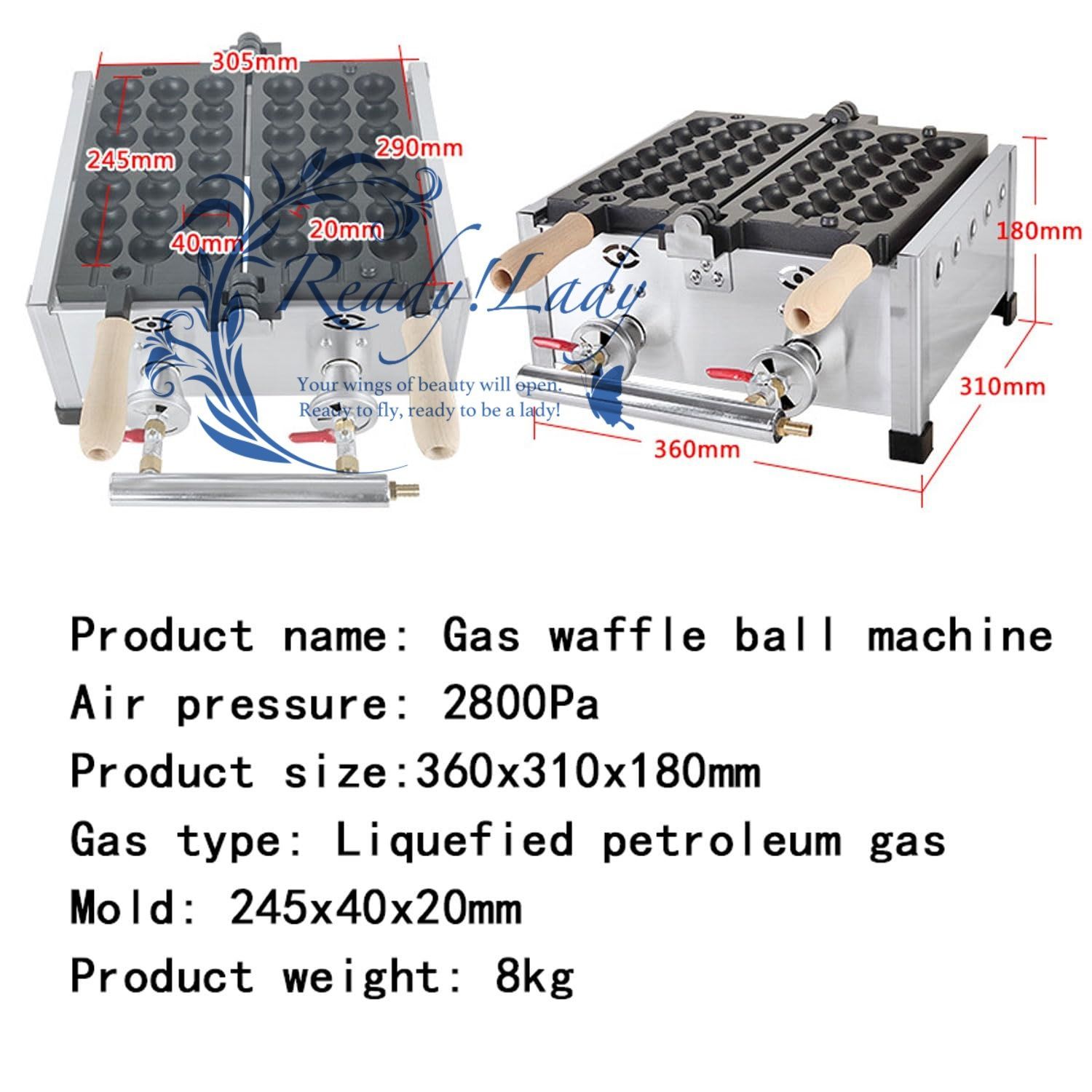 業務用バブルボールワッフルメーカー 3スティックステンレススチールガスワッフルボールアイロンマシン
