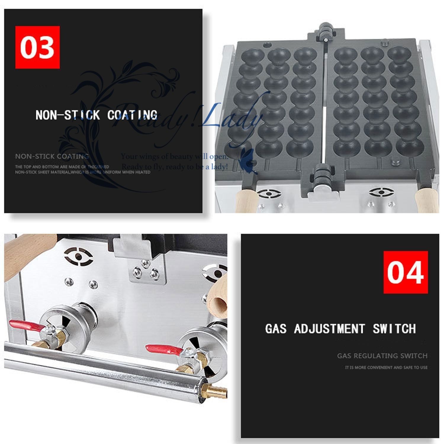 3スティックステンレススチールガスワッフルボールアイロンマシン