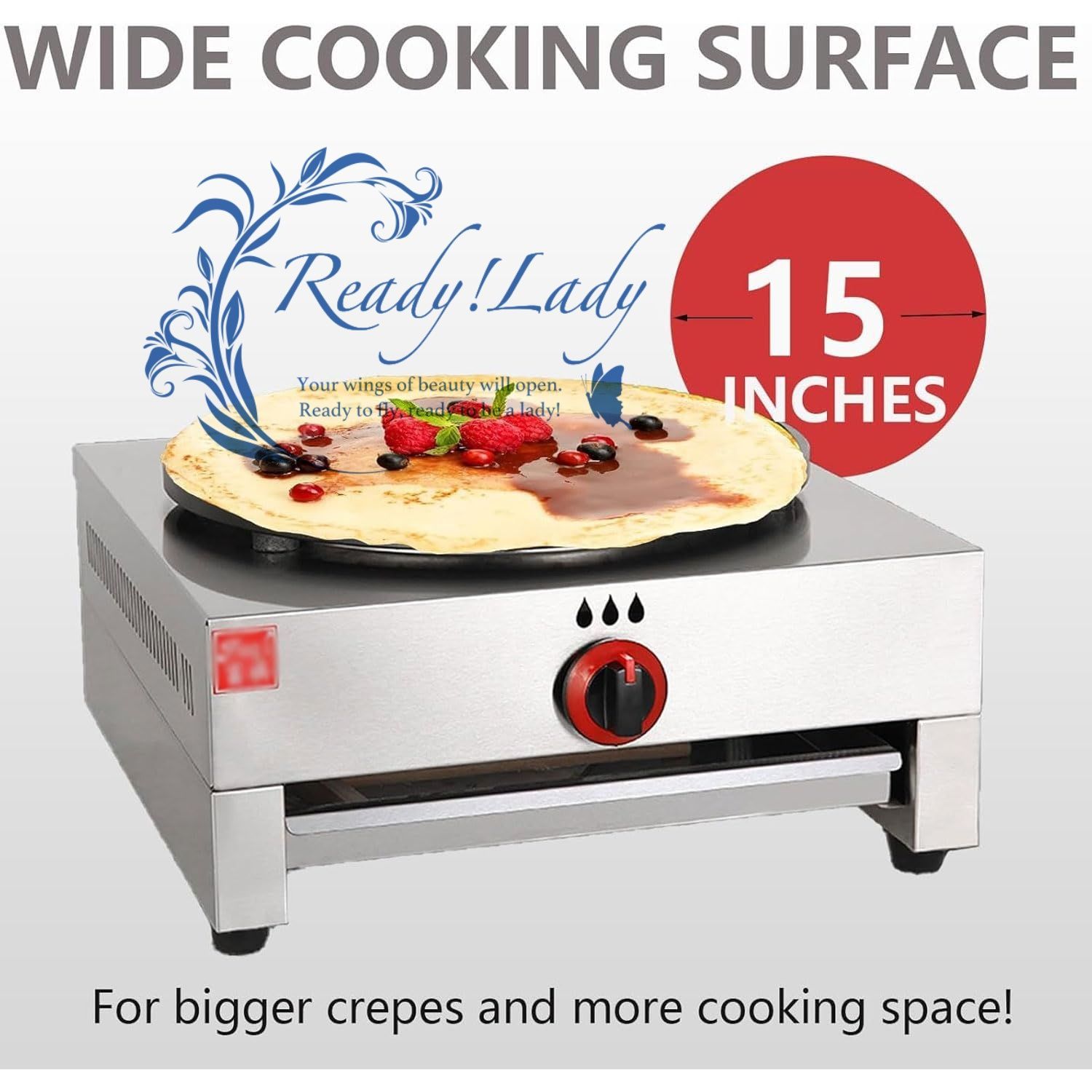 15.7インチ ステンレスワッフルメーカー ノンスティック レストラン スナックバー アウトドアパーティー用