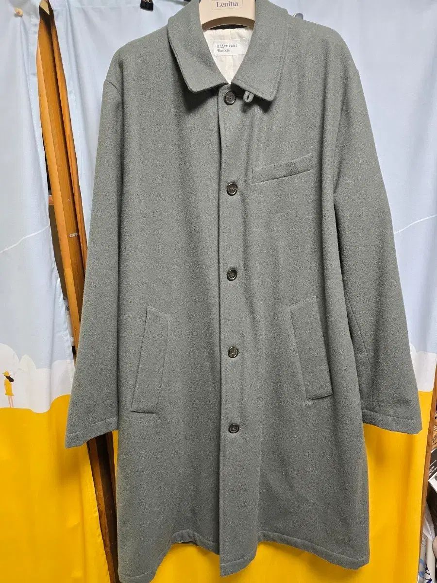 L 100 105 Universal Works グレー オリーブ色 ウール コート