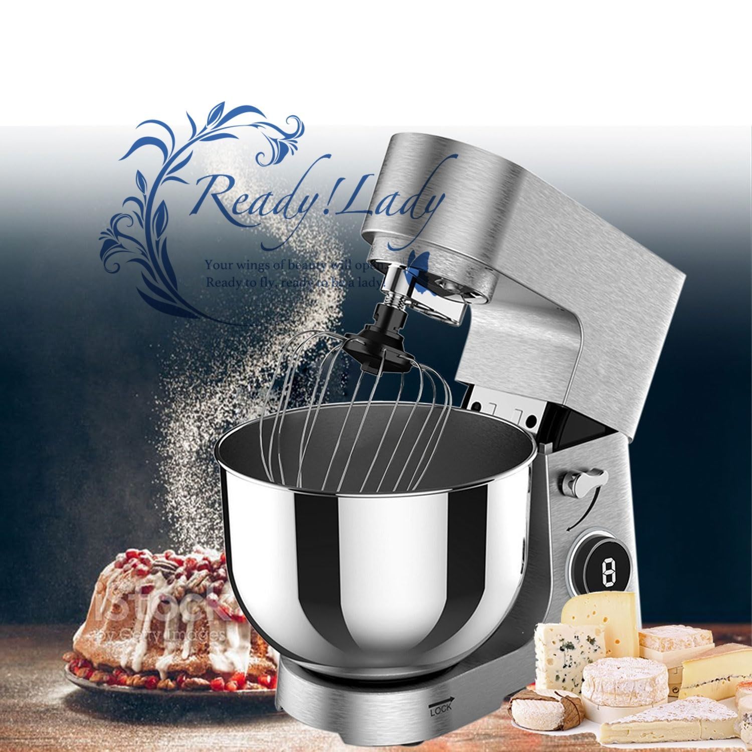 1800 W ステンレス鋼ミキサー 8 L 電気スタンドミキサー スピード調整付き ベーカリー用家庭用食品混練機