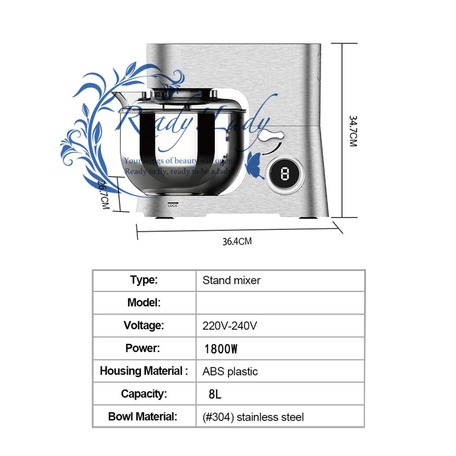  1800 W ステンレス鋼ミキサー 8 L 電気スタンドミキサー スピード調整付き ベーカリー用家庭用食品混練機 その他 調理器具