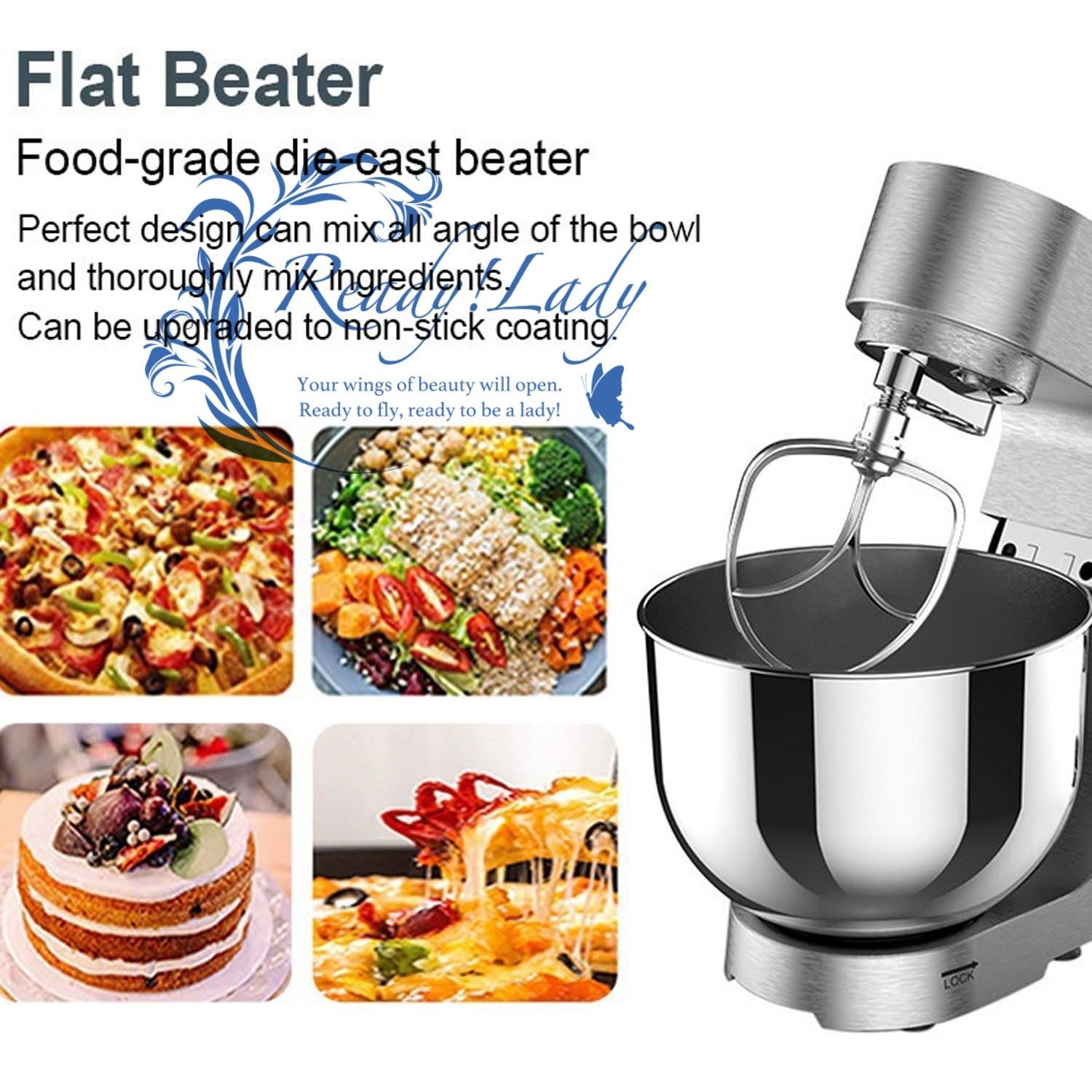 1800 W ステンレス鋼ミキサー 8 L 電気スタンドミキサー スピード調整付き ベーカリー用家庭用食品混練機