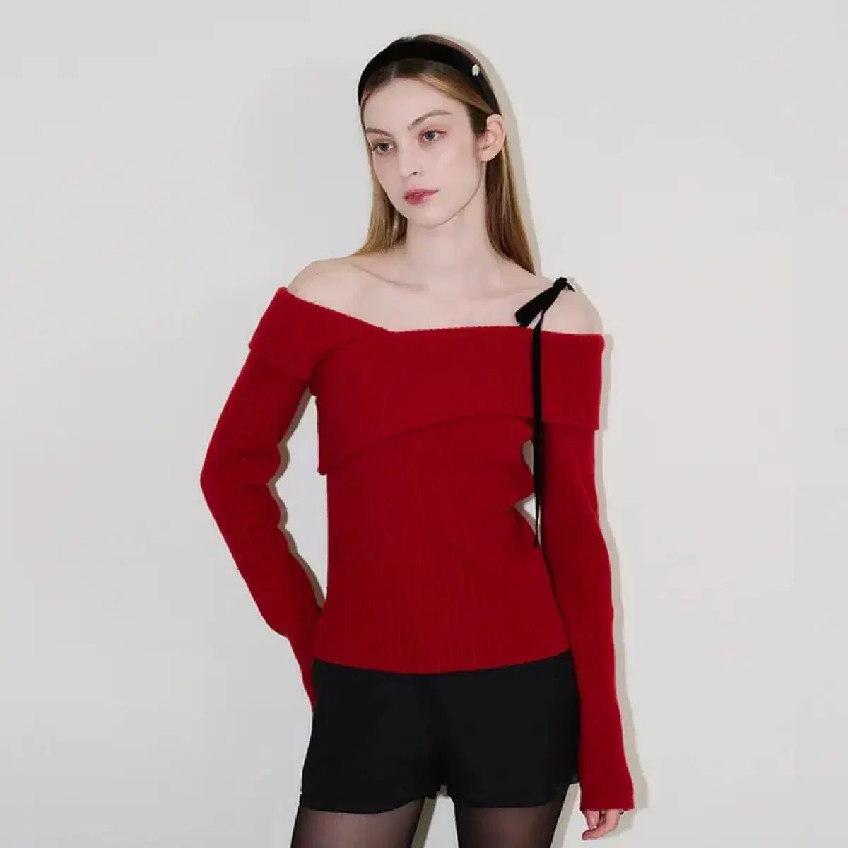 アウィット オフショルダー ニット レッド