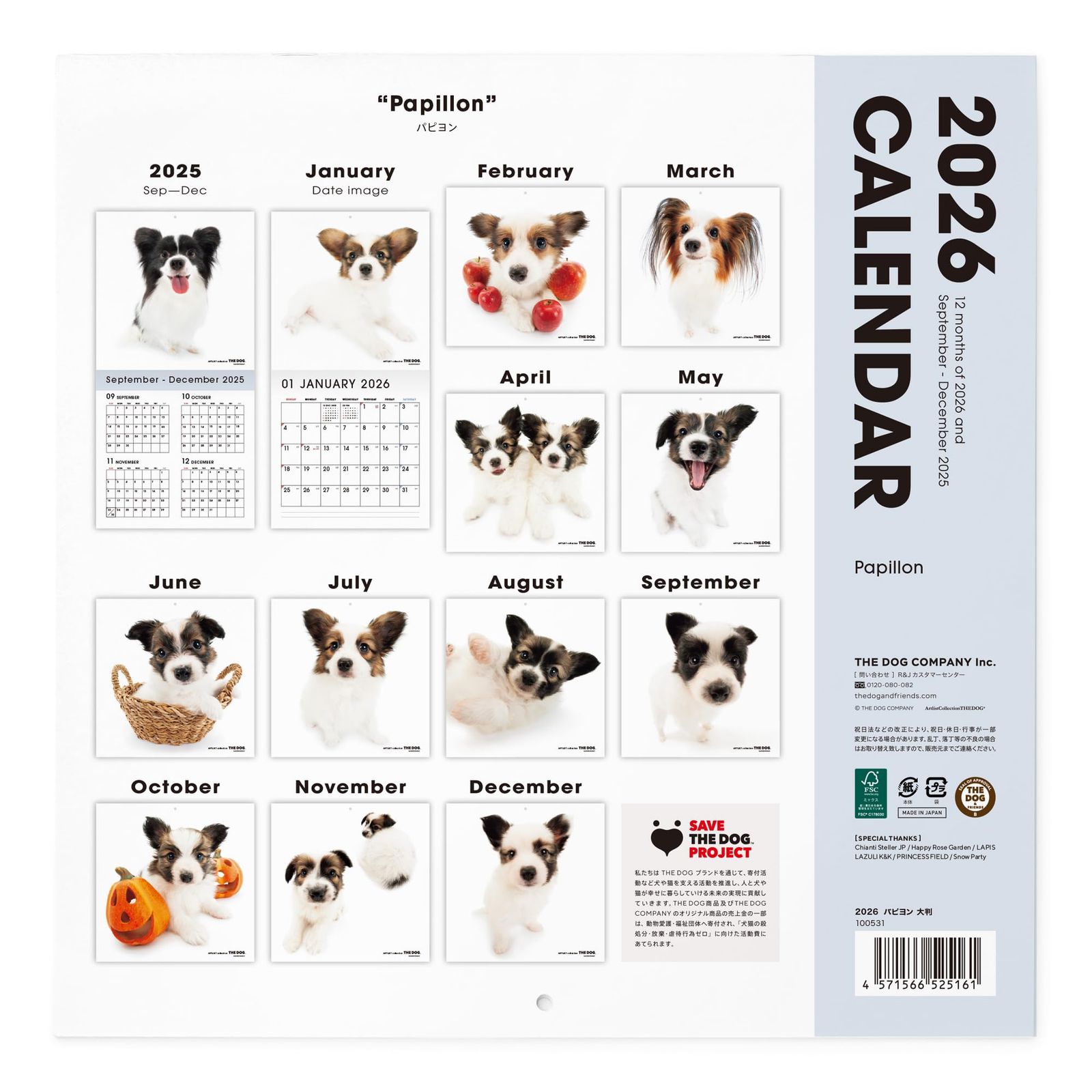 新品 THE DOG カレンダー 2026 壁掛け 大判サイズ [パピヨン] - メルカリ