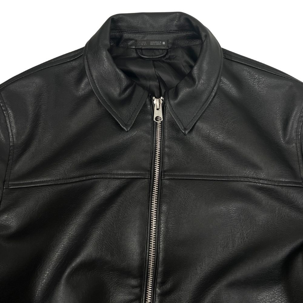 ZARA ザラ フェイクレザー 合成皮革 ジップ ジャケット ブラック