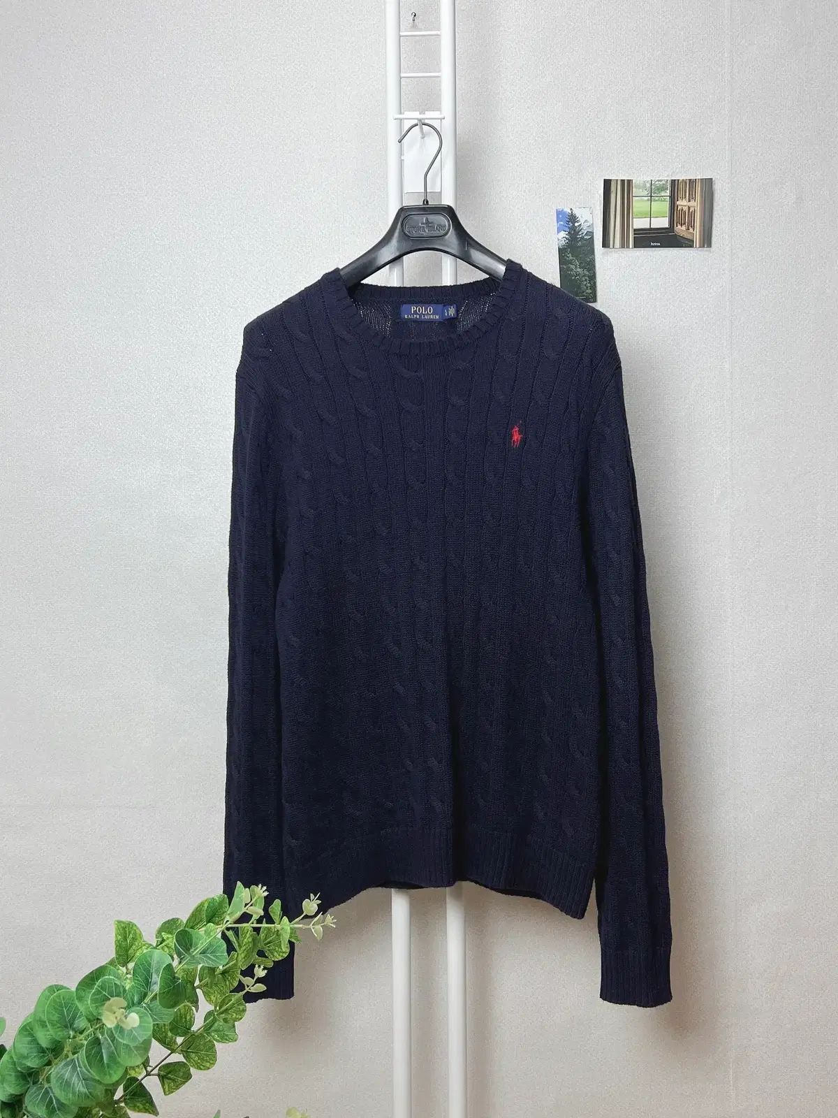 ポロ メンズ コットン ケーブルニット L
