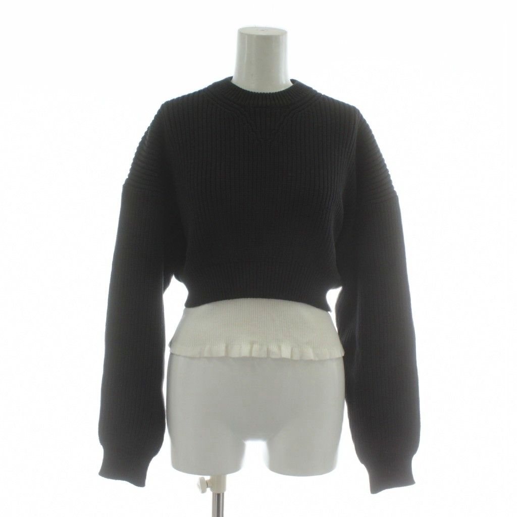 アレキサンダーワン ALEXANDER WANG ニット セーター 長袖 レイヤード ショート丈 クルーネック S 黒 ブラック 白 ホワイト |XZ