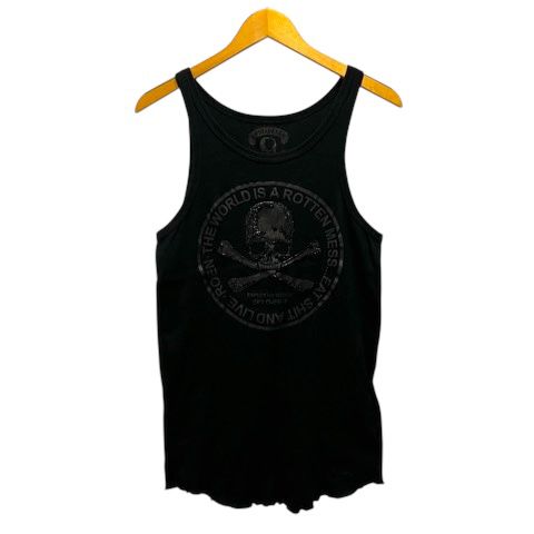 ロエン Roen タンクトップ コットン プリント ラインストーン L 黒 ブラック