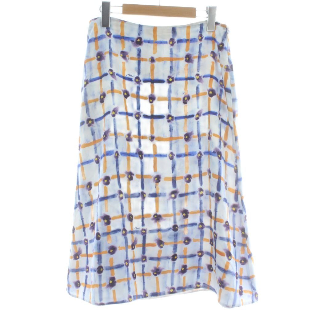 マルニ MARNI 24 SS 台形スカート 絹 シルク ひざ丈 総柄 40 M 青 ブルー オレンジ |XZ