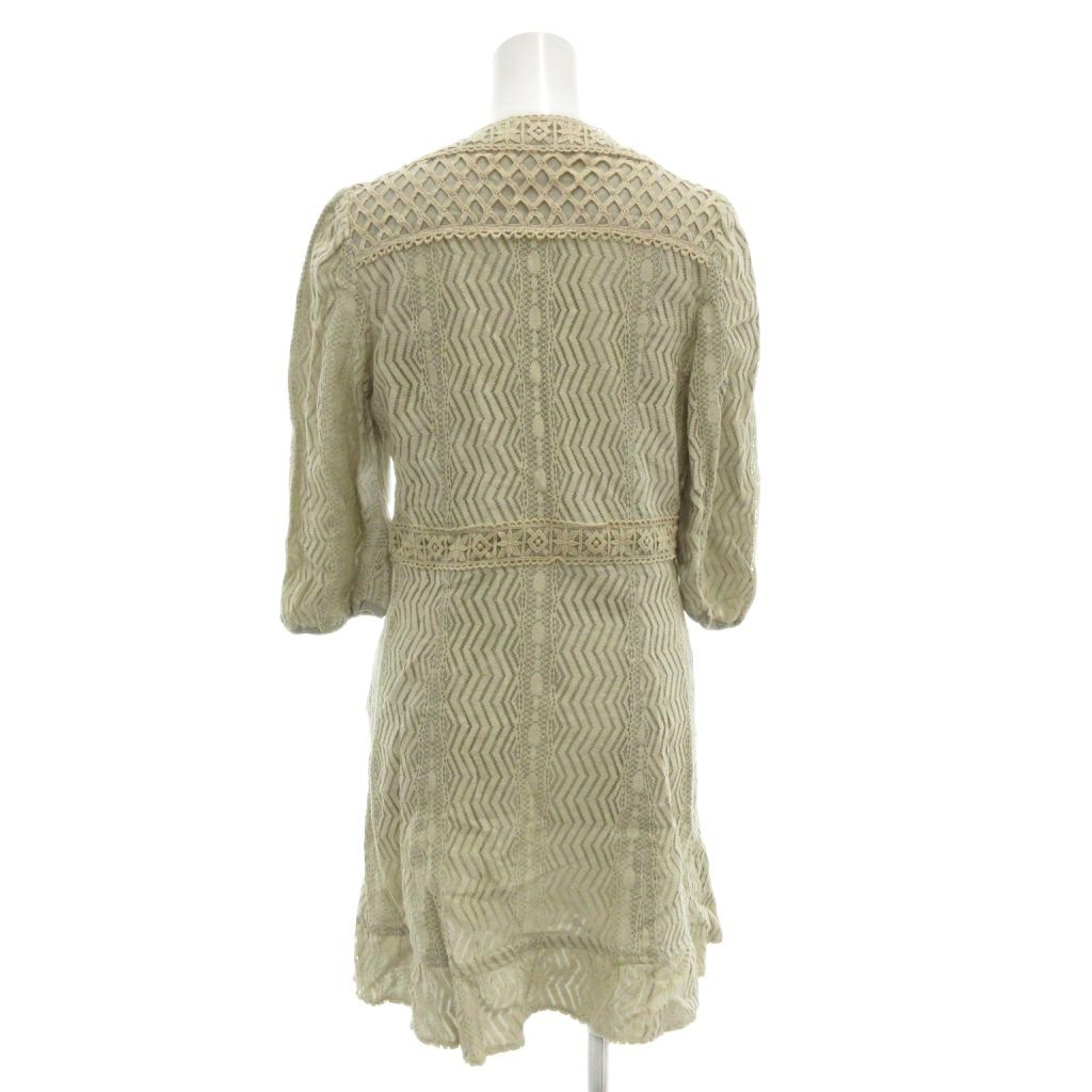 グレースコンチネンタル GRACE レースワンピース 七分袖 ひざ丈 Vネック リネン混 36 グレー ベージュ |GV GY 06