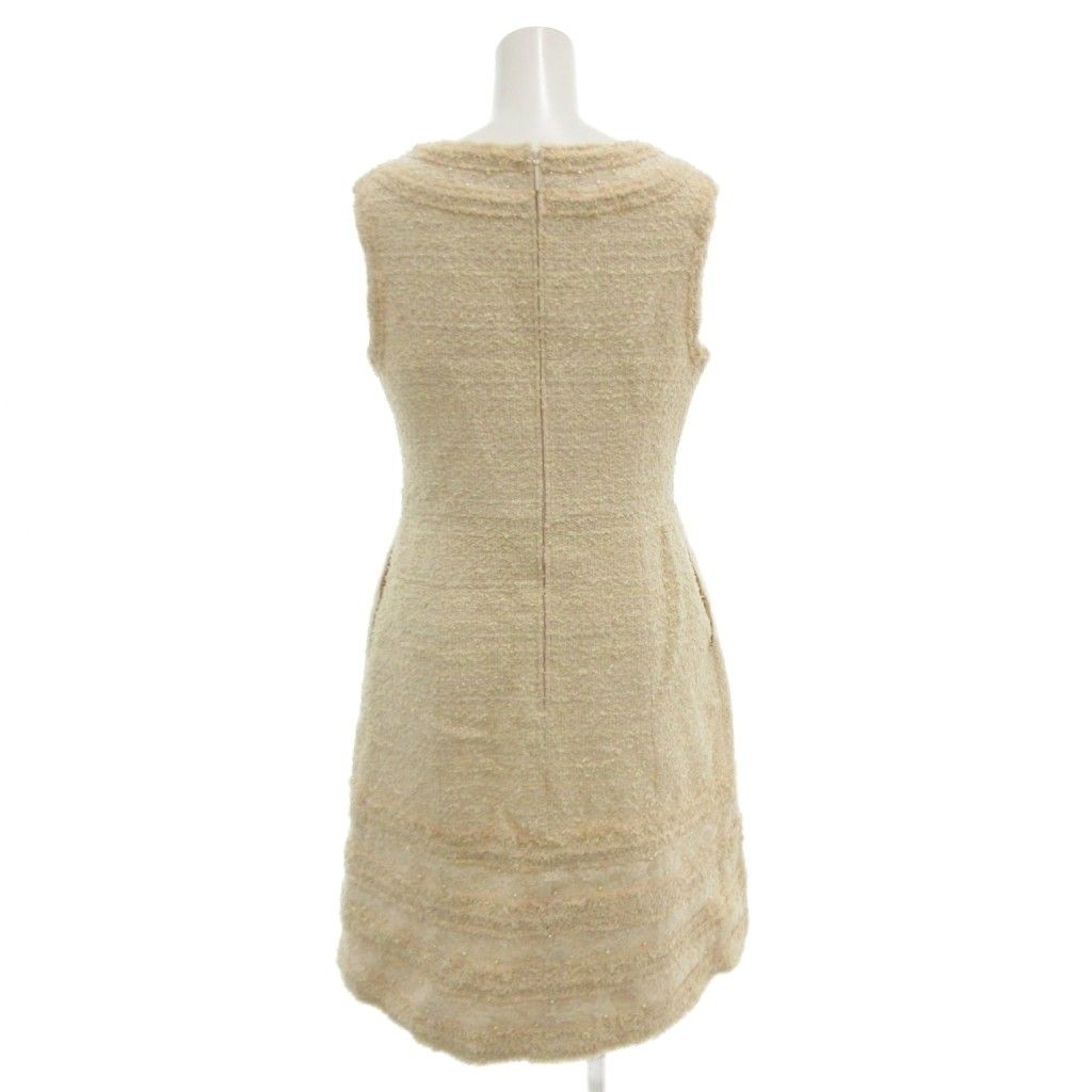 ルネ Rene ツイードノースリーブワンピース ひざ丈 パール装飾 36 ピンク 白 ホワイト |GV GY 06