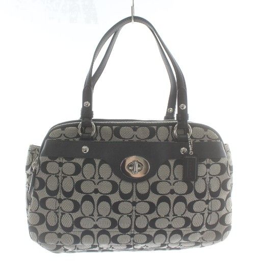 コーチ COACH ハンドバッグ トート キャンバス レザー シグネチャー 総柄 グレー 黒 ブラック F 16542 |XZ GY 18
