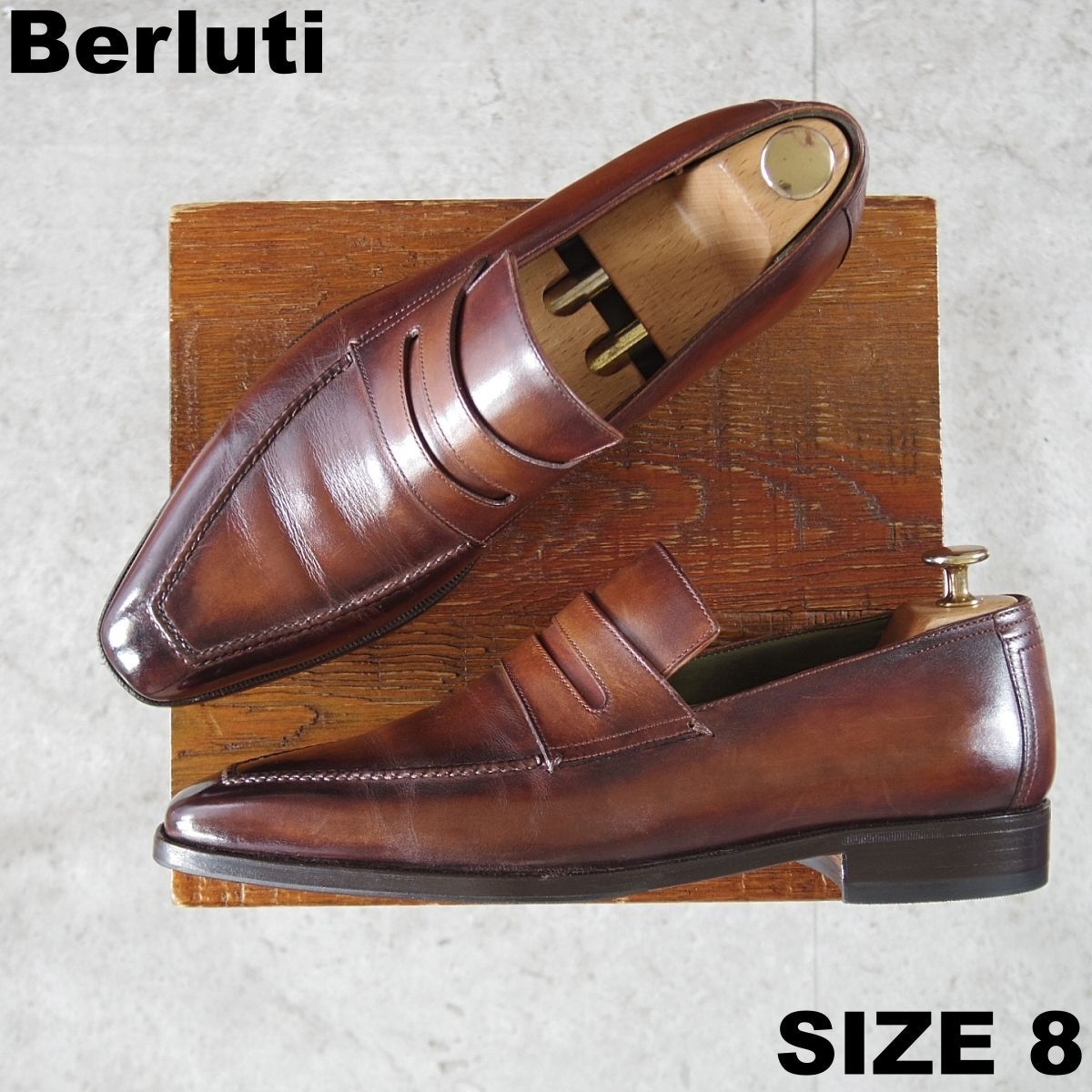 仏 ベルルッティ SIZE 8 定価30万円以上 ANDY|アンディ 濃茶系パティーヌ|コインローファー|カーフ|メンズ|Berluti o 340