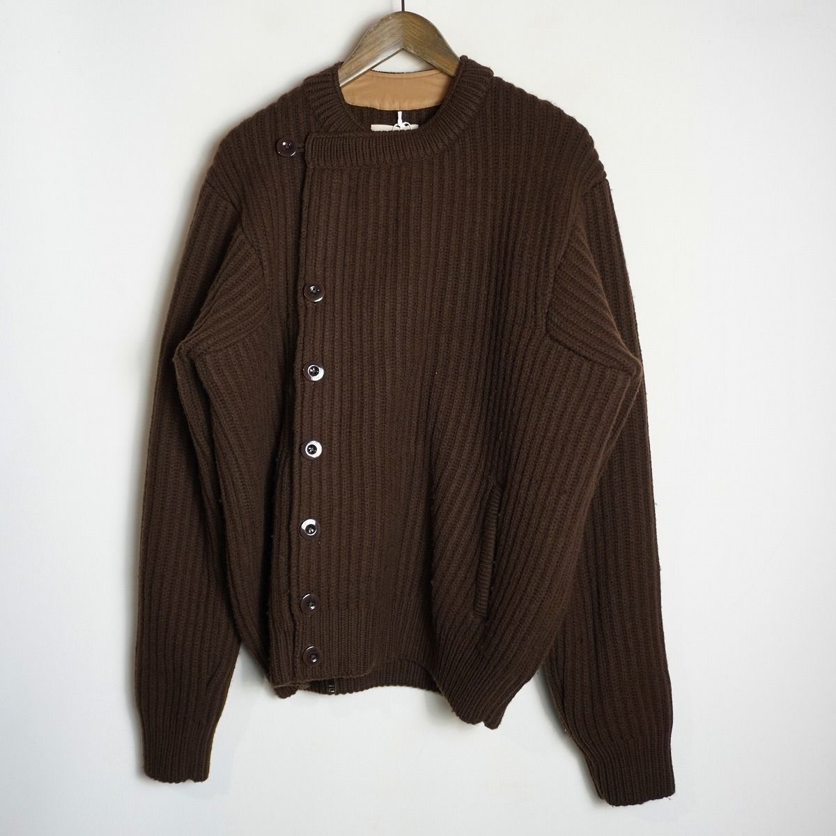 25 AW YOKE ヨーク Wool Double Breasted Knit Blouson ウール ダブルブレスト ニット ブルゾン セーター 茶 2 Q♪