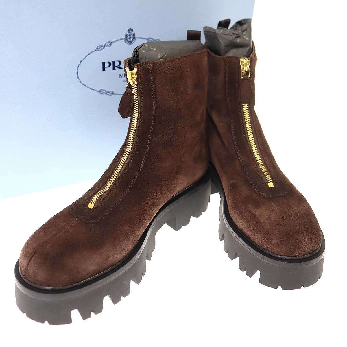 PRADA プラダ 25AW スエードジップブーティー 328 ブラウン 40 - メルカリ