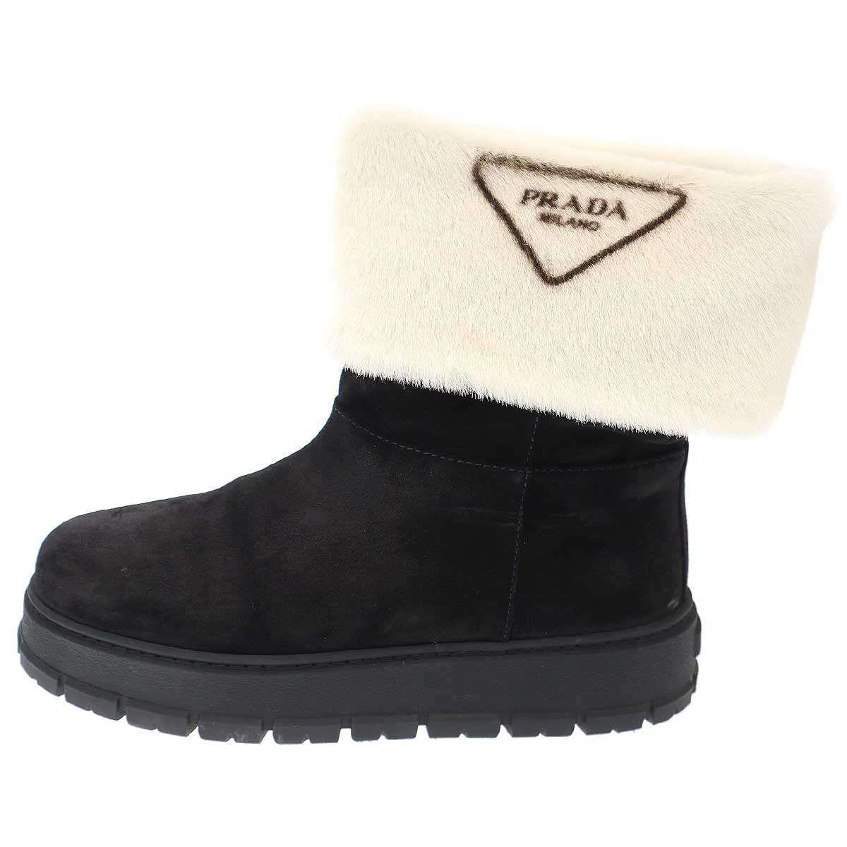PRADA プラダ ムートンレザートライアングルロゴハラコブーツ 8830