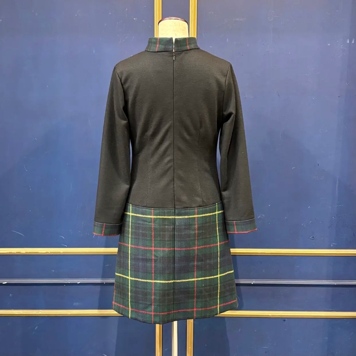 jewel trash×fab chic ワンピース ブラック×グリーンタータン モッズ 昭和 レトロ ミッドセンチュリー スペースエイジ タータンチェック