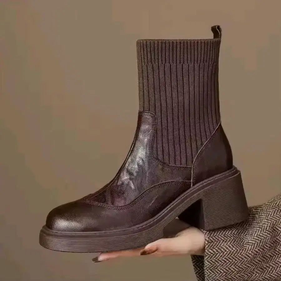 レディースブーツ 6 cm マーティンブーツ ショートブーツ 225 250 スリムフィット ニット