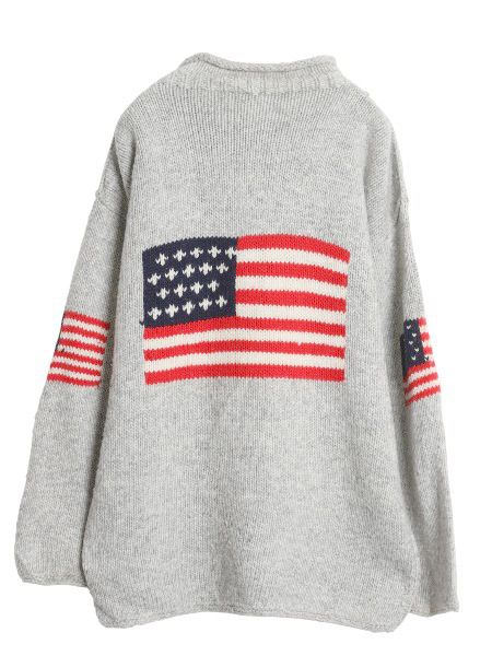 エクアドル製 ロールネック 4面 星条旗 デザイン ニット セーター