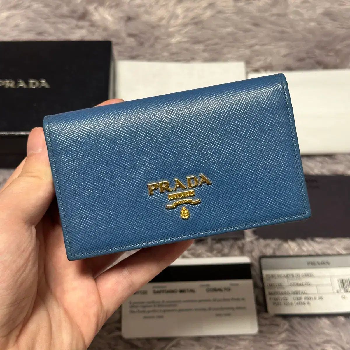 フルセット PRADA プラダ サフィアーノ カードウォレット コバルトブルー