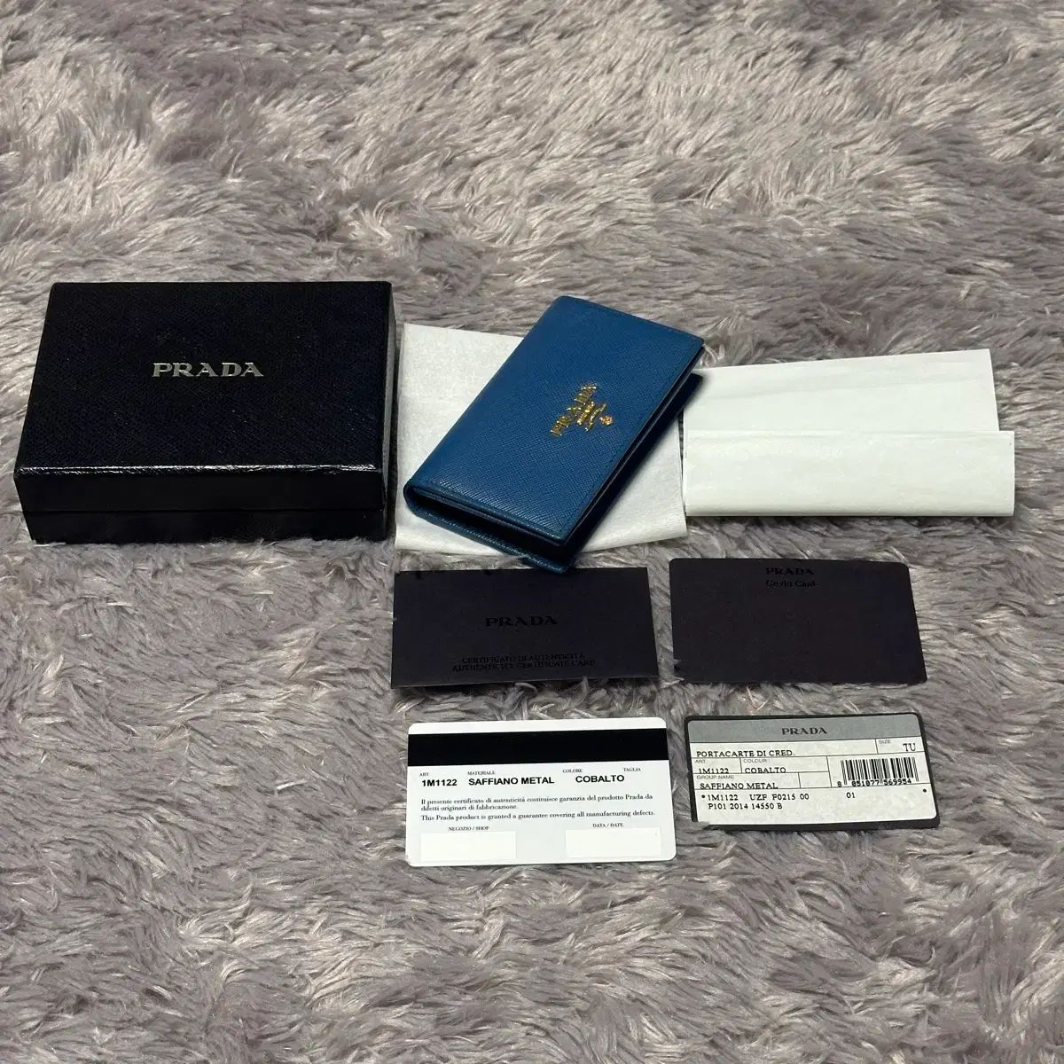  フルセット PRADA プラダ サフィアーノ カードウォレット コバルトブルー 長財布 小物