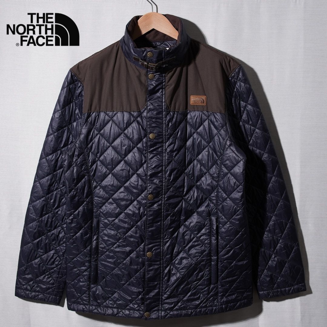 ノースフェイス THE NORTH FACE キルティングジャケット XL ネイビー ブラウン イエロー ロゴ刺繍 中綿 エクセロフト Exceloft オーバーサイズ ビッグシルエット ストリート アメカジ 古着 N 521